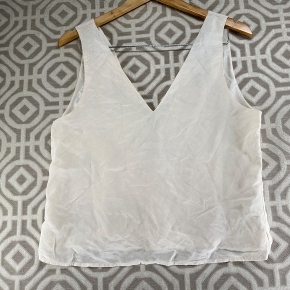 Grana Tops - Grana Women Silk V-Neck Sleeveless Tank Top Off White Cream Small